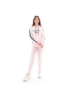 Buy Hooded Neck Long Sleeve Printed Tracksuit Sets Pink in Egypt