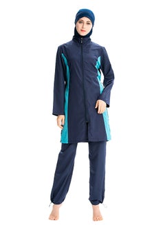 Buy Muslim Casual Zipper Closure Contrast Swimwear Set Blue in UAE