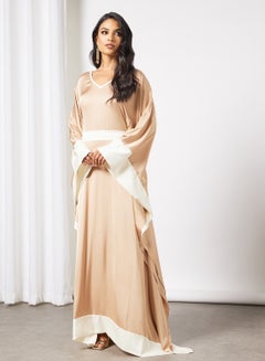 Buy Contrast Trim Kaftan Light Gold in Saudi Arabia