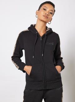 Buy Tape Detail Zip Through Hoodie Black in Saudi Arabia