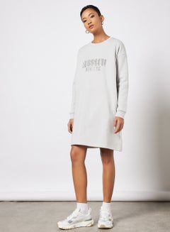 Buy Logo Embellished Sweatshirt Dress Grey in Saudi Arabia