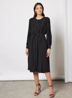 Buy Hevira Long Sleeve Midi Dress Black in Saudi Arabia