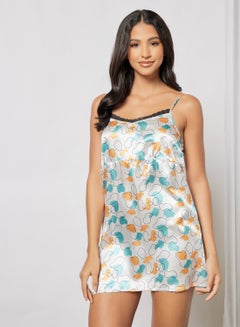 Buy Printed Lace Detail Mini Slip White/Blue/Orange in Saudi Arabia