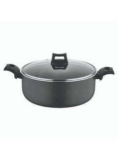 Buy Non-Stick Casserole, Stockpot And Stewpot With Glass Lid 5 Layer PTFE  Spray Coating Black in Saudi Arabia