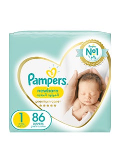 اشتري Premium Care Baby Diapers, Newborn, Size 1, 2 - 5 Kg, 86 Count - Helps Prevent Rashes في الامارات