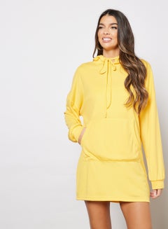 Buy Hoodie Front Pocket Dress Yellow in Saudi Arabia