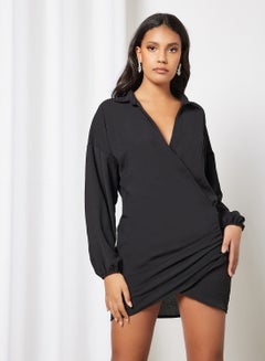 Buy Bodycon Wrap Dress Black in UAE