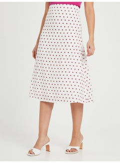 Buy Polka Dot Print Woven A-Line Midi Skirt White/Red in Saudi Arabia