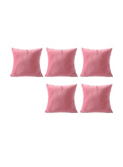 Buy 5-Piece Solid Pattern Decorative Pillow velvet Pink 45x45cm in Saudi Arabia