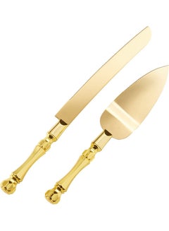 Buy Cake Knife And Cake Server Gold 15cm in UAE