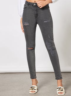 Buy Ripped Skinny Jeans Black in UAE