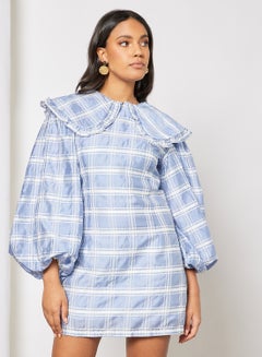 اشتري Tidal Check Voluminous Sleeve Mini Dress Blue في السعودية