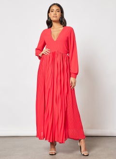 Buy Ripple Pleat Maxi Dress Red in UAE