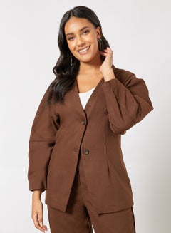 Buy Submerge Collarless Blazer Brown in Saudi Arabia