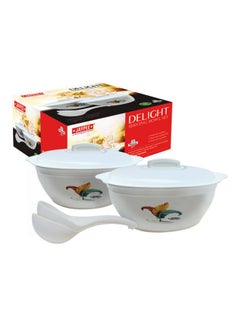 Buy 4 Piece Delight Serving Bowl Set With Spoon And Lid White 1800ml in Saudi Arabia