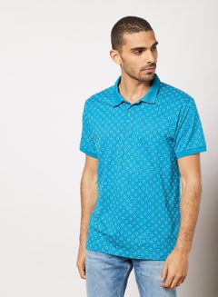 Buy Men's Basic Casual Polo Printed Cotton T-Shirt in Regular Fit Half Sleeves Heather Light Blue in Saudi Arabia