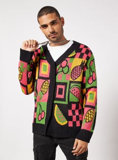 Buy Fruit Checkerboard Cardigan Black in UAE