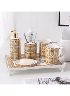 Buy Six Pieces Simple And Luxurious Ceramic Bathroom  Set Brown in UAE