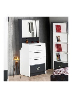 Buy 4-Drawer Dresser With Mirror White/Black 69x97x45cm in Saudi Arabia