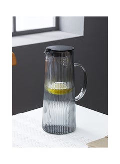 Buy Nordic Fresh Striped Glass Jug With Lid For Homemade Beverages Grey/Black 25x7.7x9.5cm in Saudi Arabia