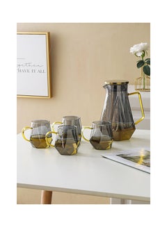 Buy 4-Piece Diamond Style Glass Cup Set with Pot Grey/Clear in UAE