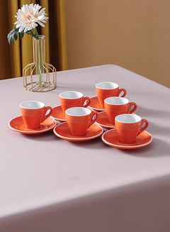 Buy 12-Piece Coffee Cup And Saucer Set Orange 9.7x7.6x7.8cm in UAE