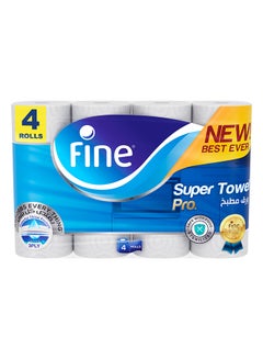 Buy Kitchen Paper Towel Super Pro, Sterilized Tissues For Germ Protection, Half Perforated 60 Sheets X 3 Ply, 4 Rolls White in UAE