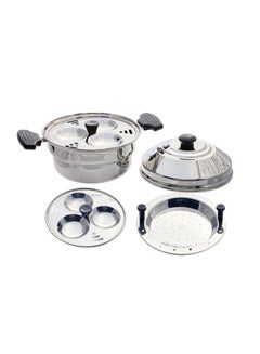 Buy Stainless Steel Idly Pot 6 Pits 2 Plates Silver 18cm in UAE