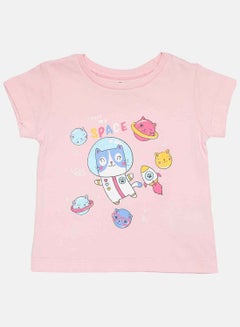 Buy Printed Basic Girls T-Shirt Baby Pink in Saudi Arabia