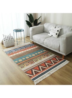 اشتري Soft Touch Hand-Woven Cotton And Linen Bohemian Fringed Carpet Multicolour 200x140cm في الامارات