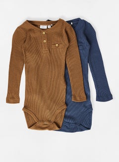 Buy Baby Boys Long Sleeve Bodysuit (Pack of 2) Multicolour in UAE