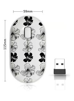 Buy Wireless Mouse - Hand Drawn Flowers White/Black in Saudi Arabia