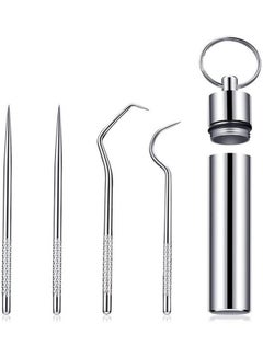 اشتري Portable Titanium Toothpicks Pocket Set Reusable Metal Toothpicks With Holder For Outdoor Picnic And Camping Silver في مصر