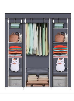 Buy Non-Woven With Stainless Steel Frame Three Door Clothes Storage Wardrobe Black in Saudi Arabia