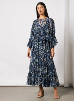 Buy Oversized Printed Dress Blue in UAE