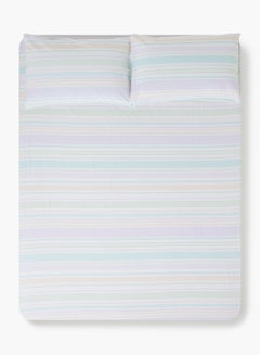 Buy Fitted Sheet Set With Pillow Cover  - For Queen Size Mattress - 100% Cotton Percale Mateo - 144 Thread Count Cotton - Cotton Pink/Blue Stripe 160X200+33 +Pillow Cover:50X75cm in UAE