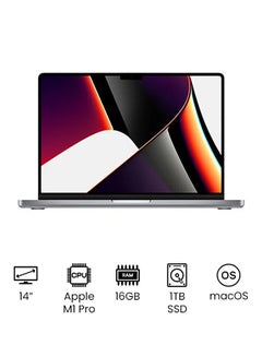 اشتري MacBook Pro MKGQ3 14-Inch Liquid Retina XDR Display Apple M1 Pro Chip With 10-Core CPU And 16-Core GPU/16GB RAM/1TB SSD/English Keyboard Space Grey في الامارات