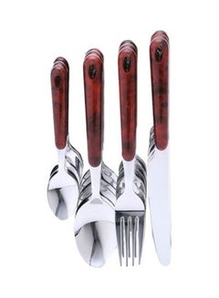 Buy 24-Piece Stainless Steel Cutlery Set With Walnut Handle Brown/Silver in UAE