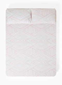 Buy Fitted Bedsheet Set Super King  100% Cotton Percale Light Weight Everyday Use 180 TC High Quality 1 Bed Sheet And 2 Pillow Cases Printed Design Duma Peach Color Duma Peach in UAE