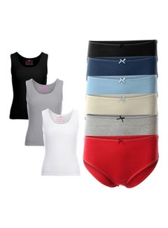 Buy Set Of 3 Casual Plain Basic Round Neck Tank Top With Set Of 6High-Rise underwear set Multicolour in Egypt