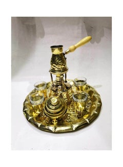 Buy Set Of Brass Tray  Coffee Maker With Dallah And 4 Brass Cup Of Coffee Gold in Egypt