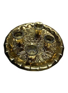 اشتري Set Of Brass Tray & 4 Brass Cup Of Coffee Gold في مصر