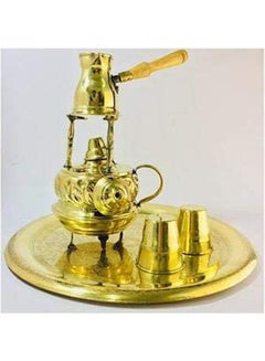 Buy Copper Carved Coffee Set For Coffee Making Bowl Cups And Tray Gold in Egypt