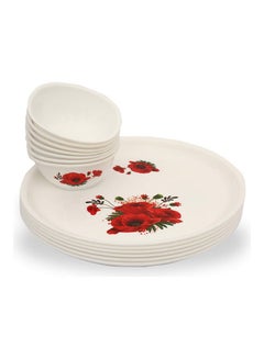 Buy 12-Piece Le Dinner Plates And Bowl Set White/Red 30cm in Saudi Arabia