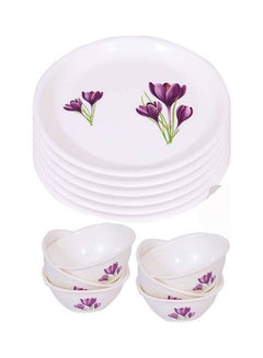 Buy 12-Piece Le Dinner Round Set White/Purple 30cm in Saudi Arabia