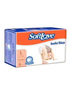 اشتري Pack of 8 Baby Soft Smart Pants Diaper With Leakage Guards - Large, 9-14 kg في السعودية