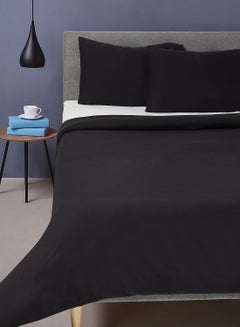 Buy Duvet Cover Set- With 1 Duvet Cover 160X200 Cm And 2 Pillow Cover 50X75 Cm - For Twin Size Mattress - Black 100% Cotton 140 GSM Black Twin in UAE