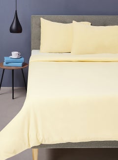 اشتري Duvet Cover Set- With 1 Duvet Cover 200X200 Cm And 2 Pillow Cover 50X75 Cm - For Queen Size Mattress - Lemon 100% Cotton 140 GSM Lemon Queen في الامارات