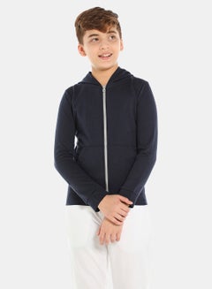 Buy Boys 2 Pack Solid Long Sleeve Zipper Hoodie Olive/Blue in UAE