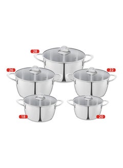 Buy Moderna Stewpot Set With Glass Lid - Size 18,20,22,26,28 (Set Of 10 Pieces) Silver in Egypt